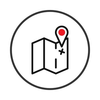 A minimalistic map illustration showcasing a specific location within a circular frame for modern vector