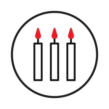 A simple icon of three illuminated candles arranged within a circular frame conveys warmth vector