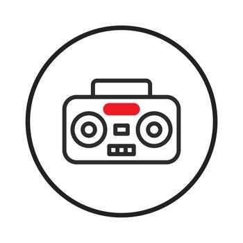 A stylized icon of a retro boombox invoking musical nostalgia within a circular frame it evokes vector