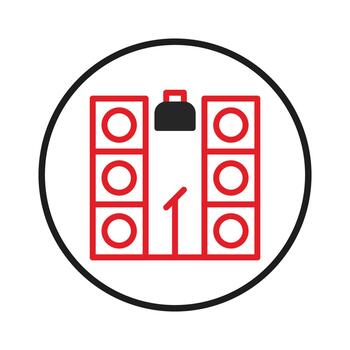 A vibrant emblem of a stage setup with sound system equipment for musical presentations and event vector