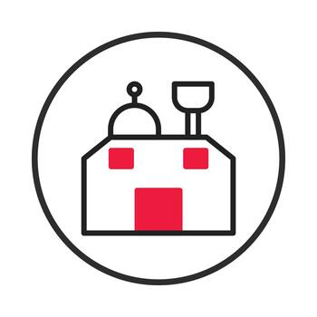 resumen edificio icono con Hazme y Chimenea diseño con un circular marco Proporcionar un limpiar y vector