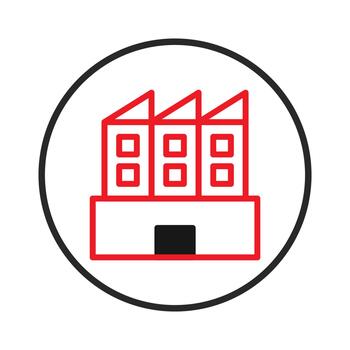 Abstract factory depiction within a circular boundary showcases an industrial structure in vector