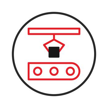 Automated systems illustration showing robotic arm precision lifting on the production line vector