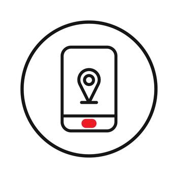 moderno inteligente dispositivo exhibiendo mapa marcador interfaz dentro rodeado gráfico emblema para mejorado vector