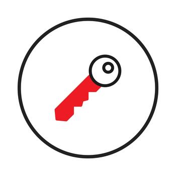 Modern simplistic rendering of a red key inside a circular border offering security symbolism design vector