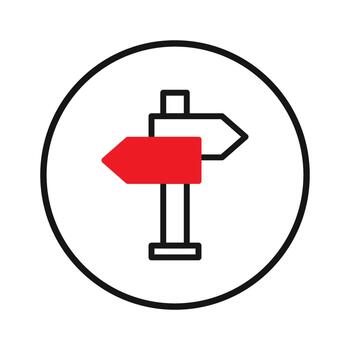Navigational direction assistance using a simplistic red sign within a circular border for vector