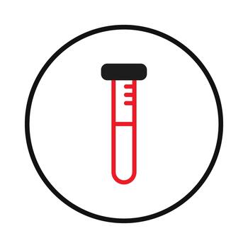Scientific exploration icon featuring a distinctive red test tube within circular frame vector