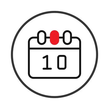 Simple black and white calendar icon with red dot indicates the tenth day of the month within the vector