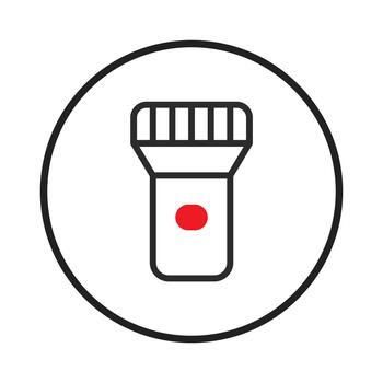 Simple flashlight icon design with a red button placed in a black and white circle vector