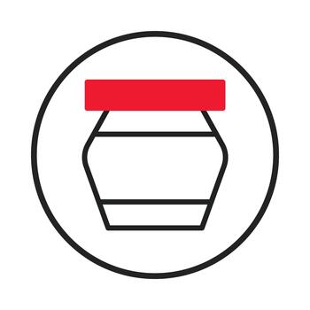 Simple geometric container illustration with red lid inside circle line design minimalist vector