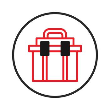 Simple graphic of a red outlined toolbox inside a circular frame suggests handiwork repair tools vector
