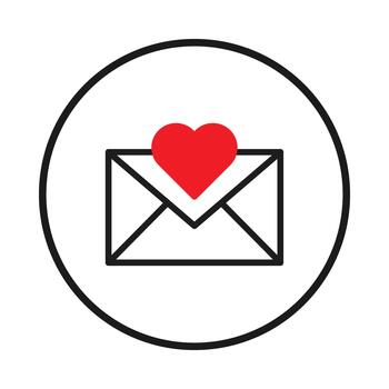 Simple heart over envelope inside circle icon conveys affection through digital messages and vector