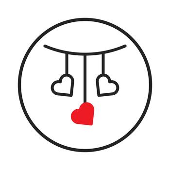 sencillo lineal ilustración transporte afecto con colgando corazón decoraciones en un circular marco vector