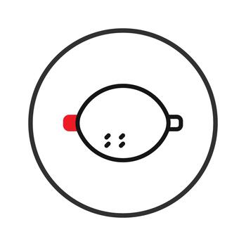 Simple minimal illustration of stylized pan with red details surrounded by circular line creating vector