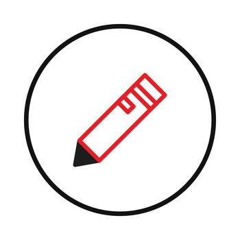 Sleek red pencil icon within black circular frame presenting simple design for writing and drawing vector