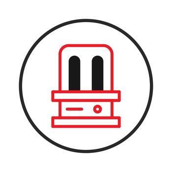 Striking minimalist icon featuring an abstract machine with bold design elements within a circular vector