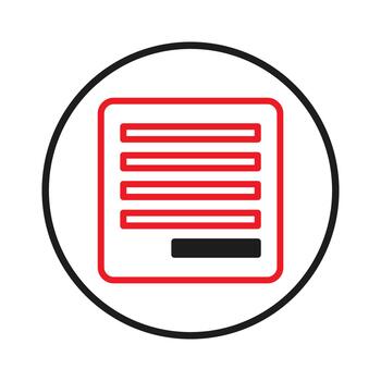 Structured document with red lines and a black rectangle inside a circle signifies organized vector