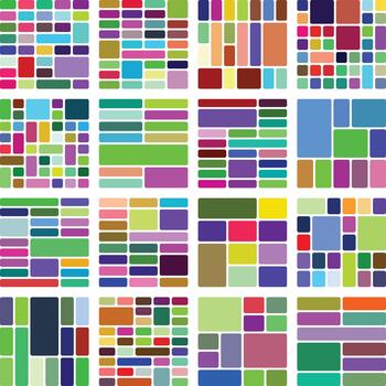 Colorful mosaic grid pattern of diverse abstract geometric shapes background vector