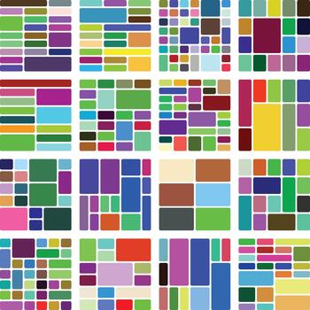 Colorful abstract geometric grid pattern with rounded rectangles and squares. vector