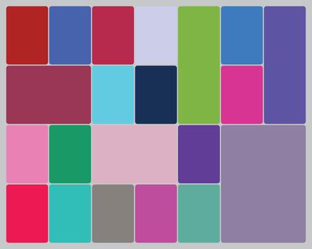 Colorful rounded rectangular shapes mosaic grid pattern vibrant background. vector