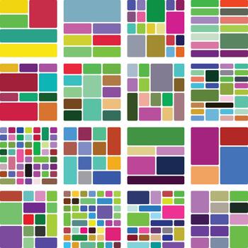 Colorful abstract geometric grid pattern with diverse rounded block shapes vector