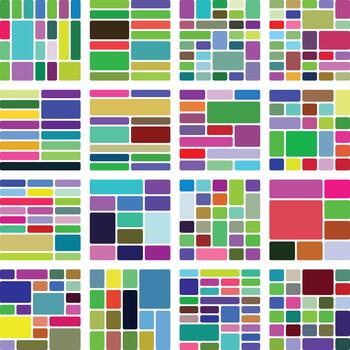 Colorful geometric abstract pattern with varied rounded rectangles grid design. vector