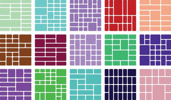 Colorful geometric abstract patterns with rounded rectangular mosaic grid vector