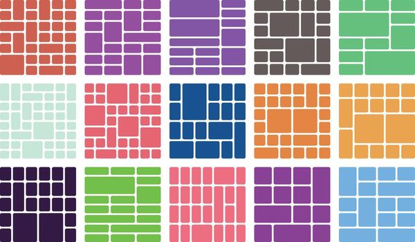 Collection of colorful abstract geometric grid patterns and modular mosaics vector