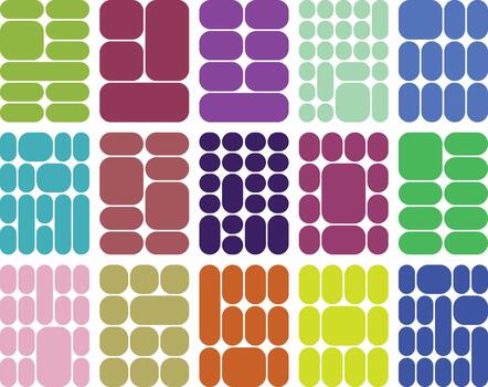 Vibrant modular grid with diverse rounded rectangular and circular shapes vector