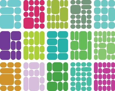 Vibrant abstract grid pattern with various rounded geometric shapes in color vector