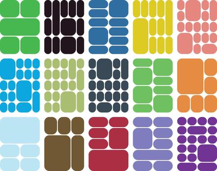 Abstract geometric colorful grid pattern with various rounded rectangle shapes. vector