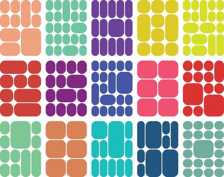 Colorful geometric shapes grid pattern with rounded rectangles and circles vector