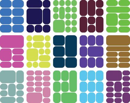 Colorful abstract geometric grid pattern with diverse rounded shapes layout vector