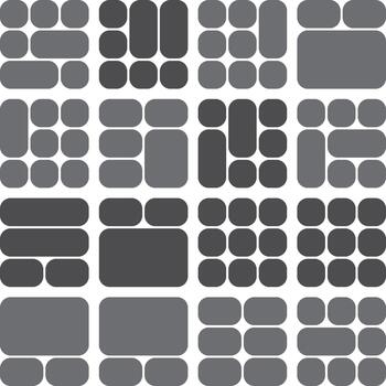 resumen modular cuadrícula modelo con varios geométrico formas en sombras de gris. vector