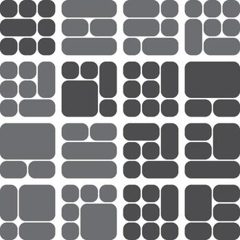 Abstract gray modular grid pattern composed of various rounded rectangles vector