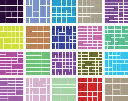 Diverse colorful abstract geometric grid patterns, rectangular shapes collection vector