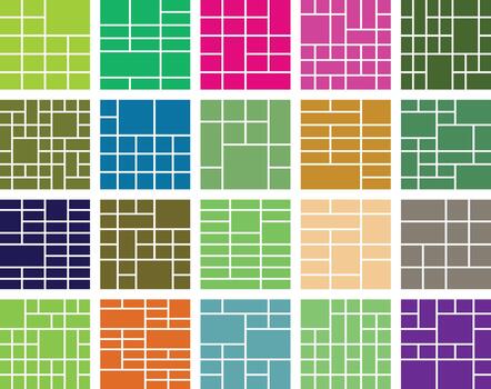Colorful geometric abstract grid patterns collage with rectangles and squares vector