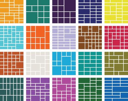 Colorful geometric patterns grid, abstract design, mosaic background collection vector