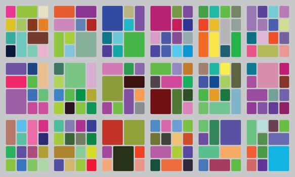 Vibrant abstract grid pattern with colorful rounded rectangles, geometric vector