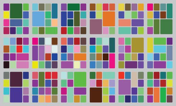 Abstract grid pattern featuring various colorful rounded rectangles on grey vector