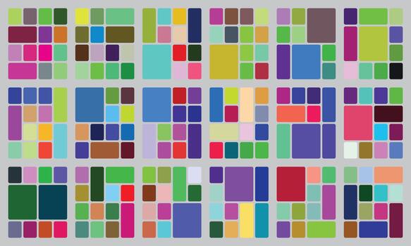 Colorful geometric grid pattern with varied rounded rectangles abstract design. vector