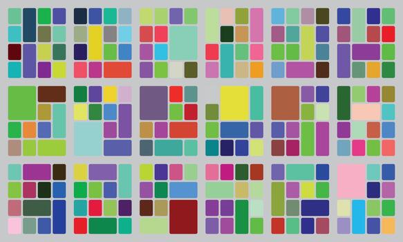 Vibrant geometric abstract pattern of diverse colorful rounded rectangles vector