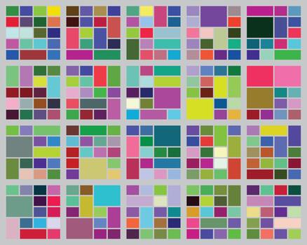 Colorful abstract geometric mosaic grid pattern with diverse shapes and hues vector