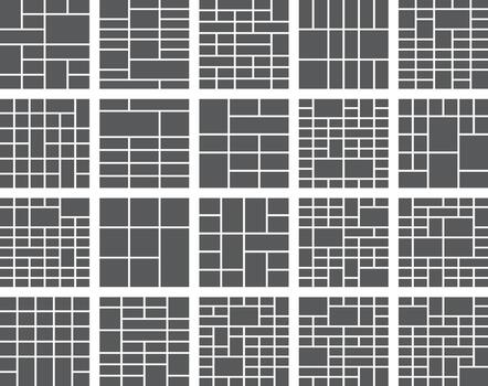 Set of diverse geometric grid layouts for photo collages and visual media vector