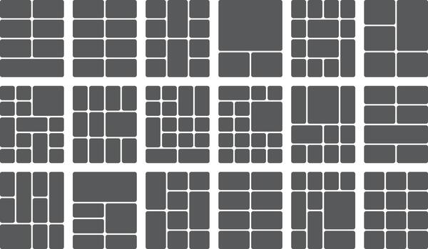 Collage templates set. photo album grid. gallery frames design. ui ux layout vector