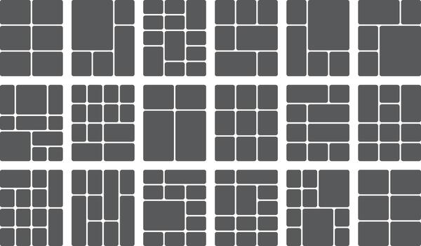 Diverse grid layout templates for photo collage, web design, and mobile ui vector