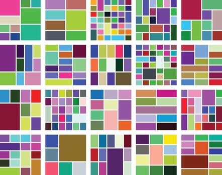 Abstract mosaic pattern of vibrant colorful geometric shapes in a detailed grid layout. vector