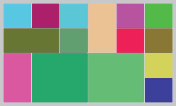 Colorful geometric rectangles abstract grid pattern on a muted grey background vector