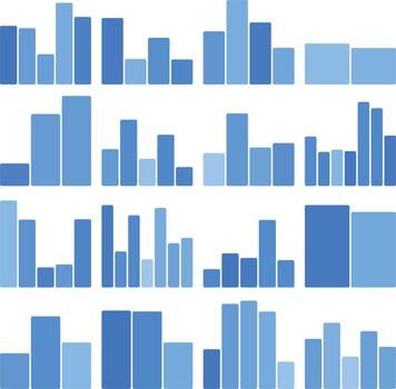 Multiple blue bar charts representing data analysis and business growth vector