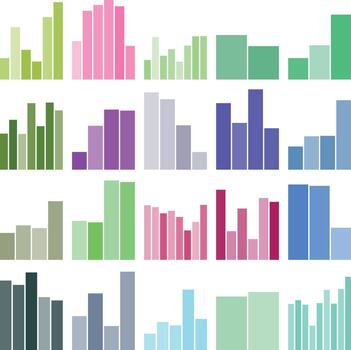 Multicolor abstract bar charts representing data, statistics, growth, analysis vector